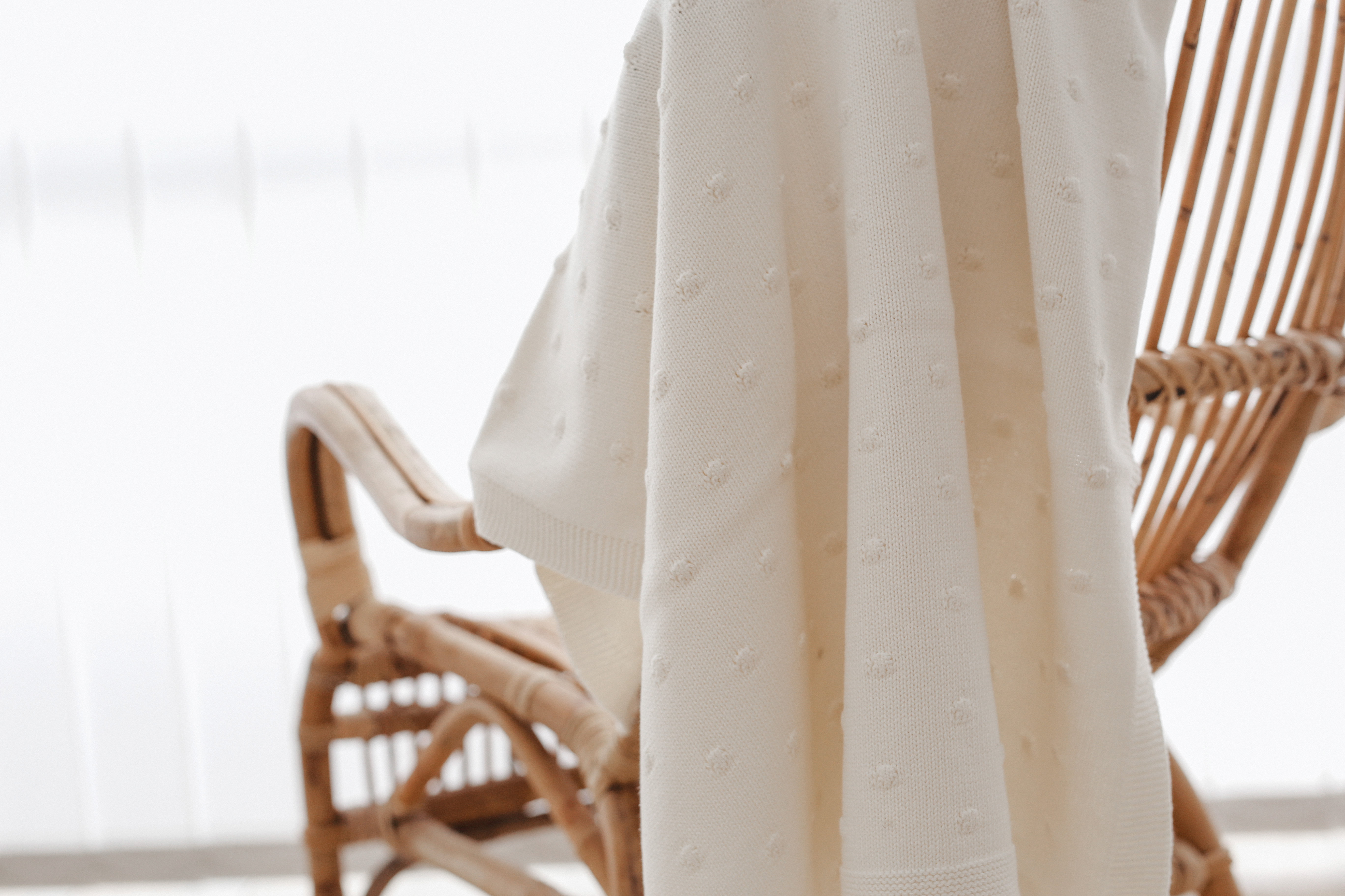 ooh noo Wełniany kocyk niemowlęcy Popcorn kremowy