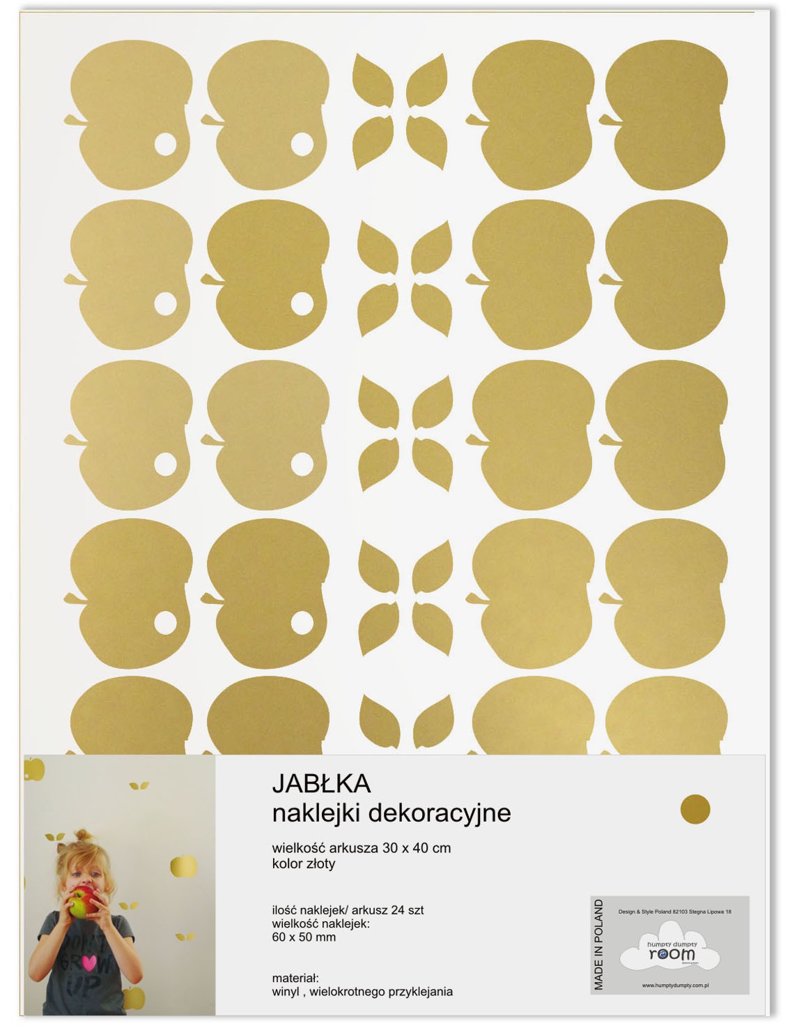 Humpty Dumpty Room Naklejki Jabłka Złote