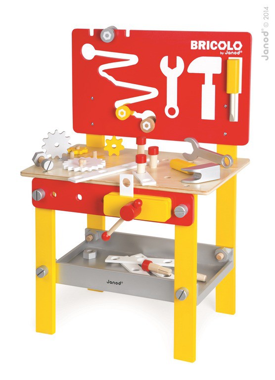 Janod, stolik warsztatowy z 24 akcesoriami Bricolo