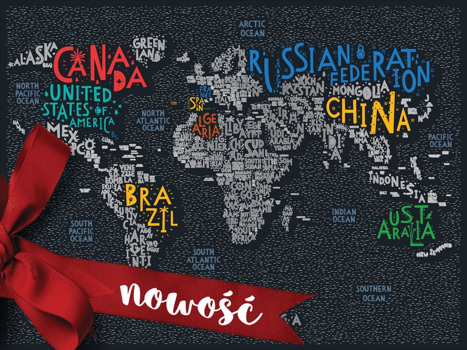 Travel Map Letters World Zdrapka Świata 80x60cm