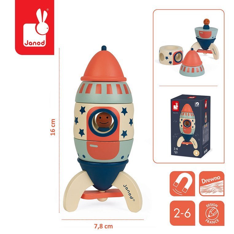 Janod Rakieta Magnetyczna Drewniana Pastelowa 2+