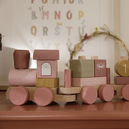 Little Dutch Pociąg Różowy Drewniany 12m+