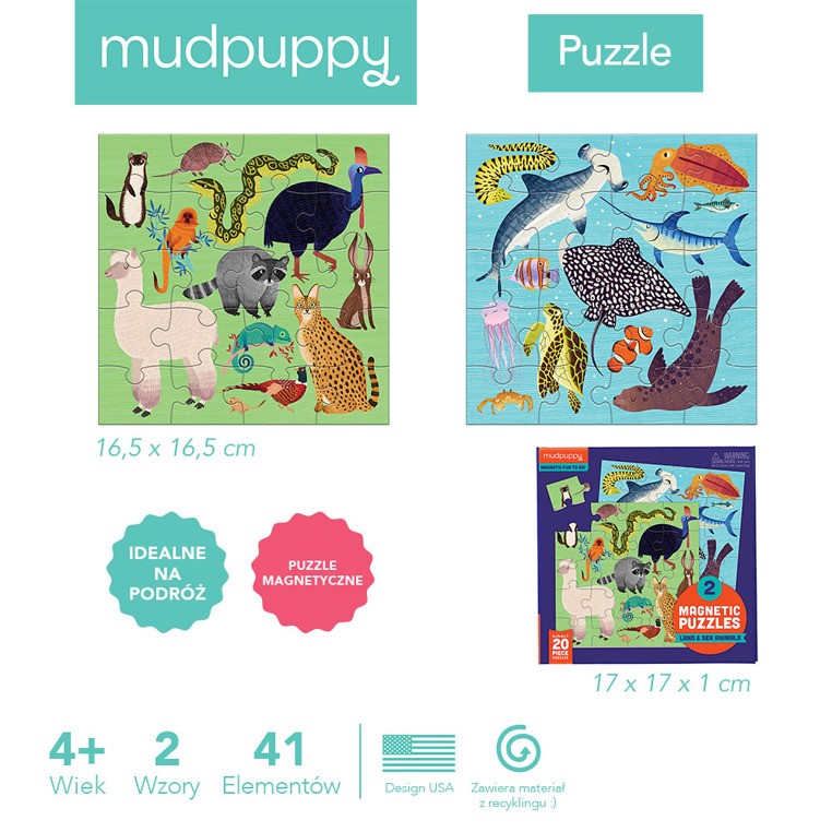 Mudpuppy Puzzle magnetyczne Zwierzęta 4+