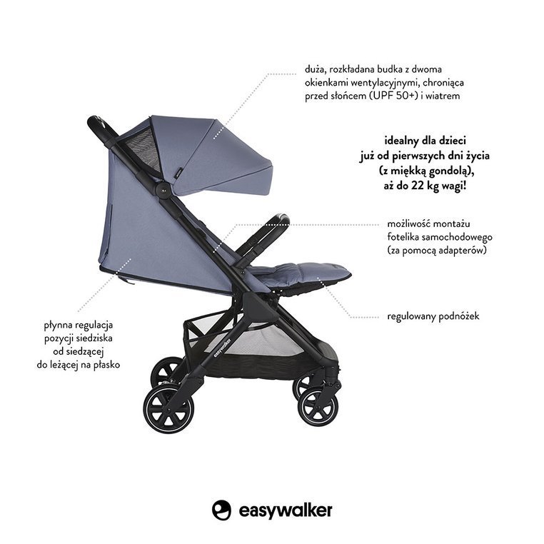 Easywalker Jackey Wózek Spacerowy Samoskładający Steel Grey