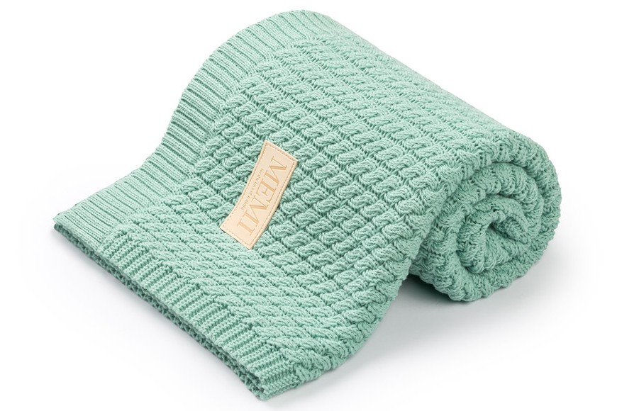 My MEMI Bawełniany kocyk warkocz 80x100 pistacjowy