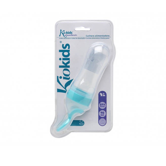 Kiokids Pojemnik Silikonowy z Łyżeczką Niebieski 6m+