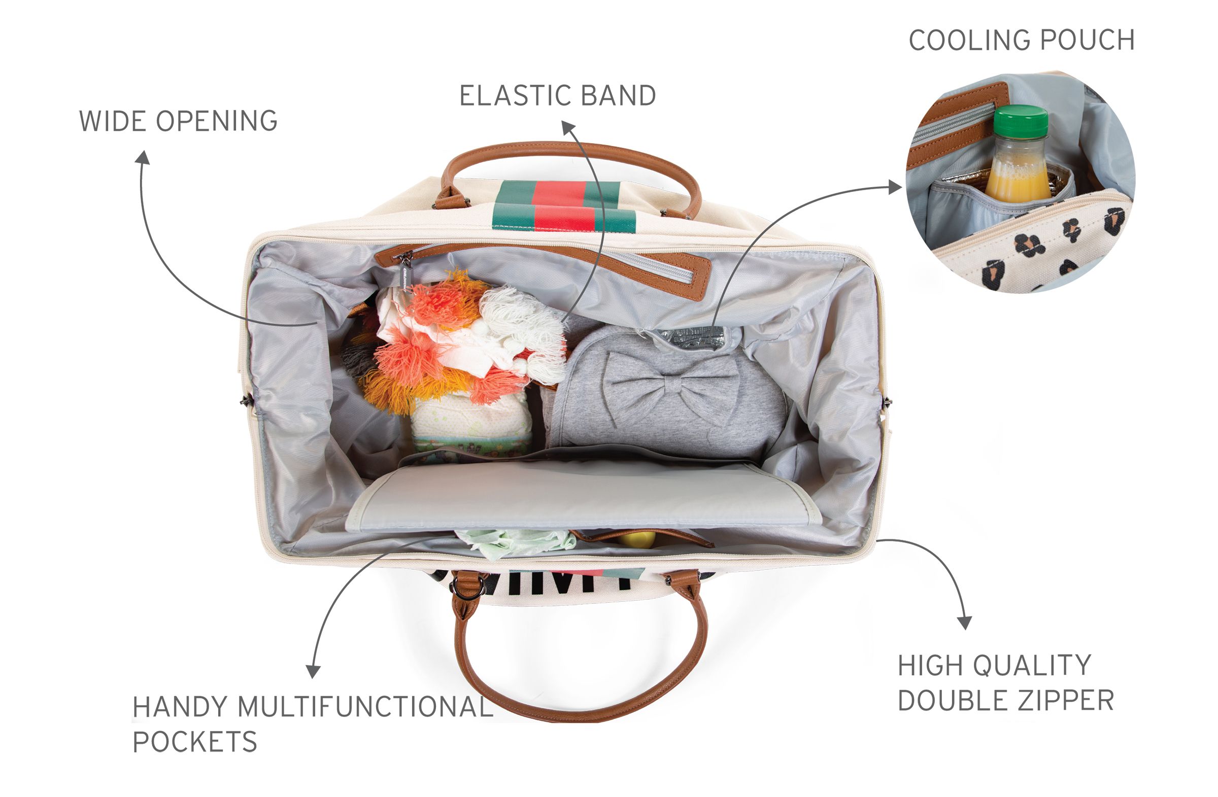 Childhome Torba Mommy Bag Paski Beżowa | Torba dla Mamy