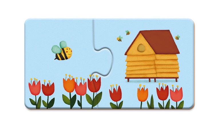 Janod Dwuczęściowe puzzle Zwierzęta i domki 20el 2+