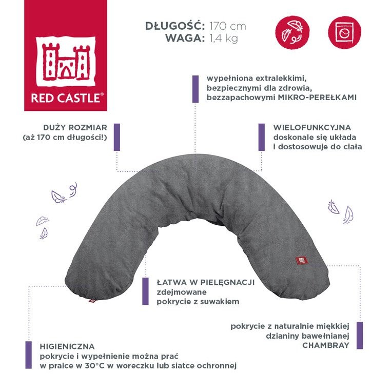 Red Castle Poduszka Rogal Big Flopsy Ciężarne Karmiące Chambray Grey