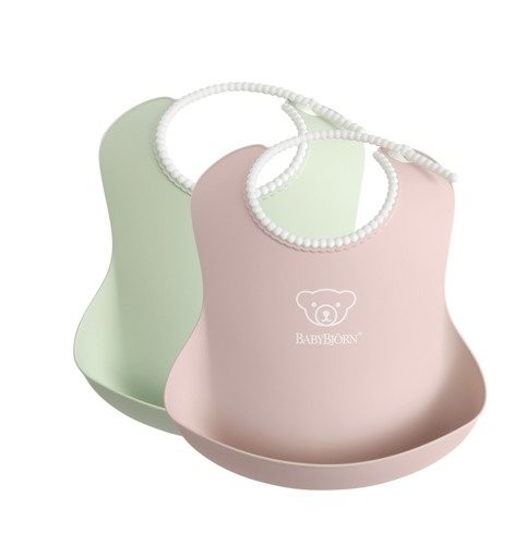 BabyBjörn 2 śliniaki z rynienką Powder Green/Pink 4m+