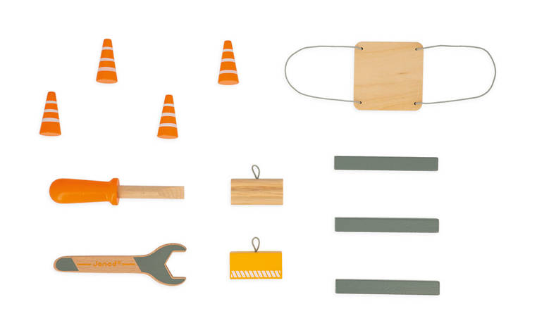 Janod Drewniany Dźwig Budowlany z Narzędziami 3+