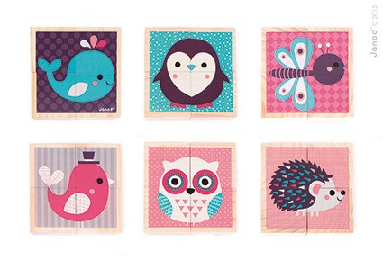 Janod Klocki Drewniane Puzzle 6w1 Zwierzątka 18m+