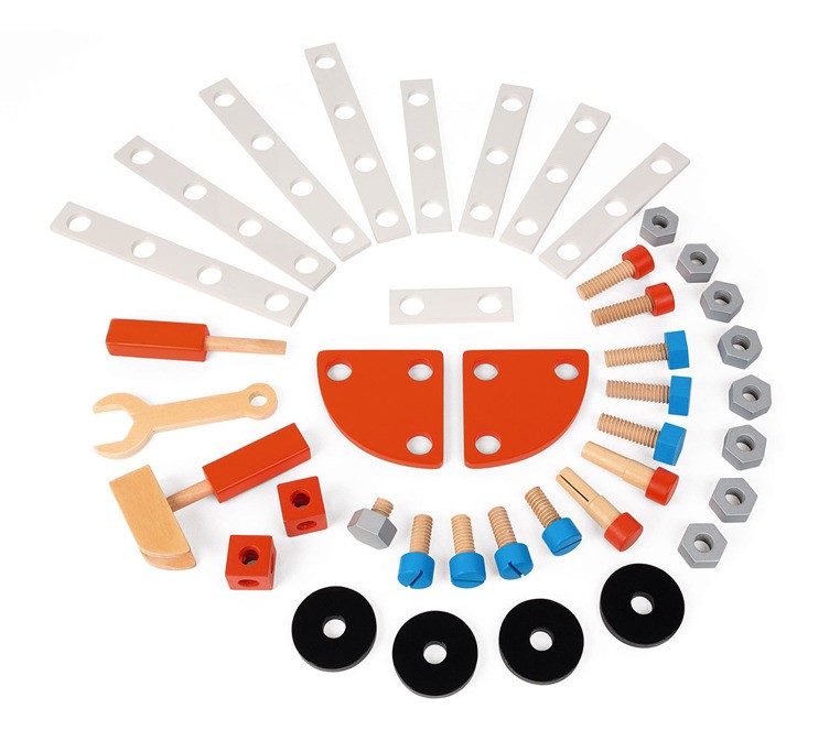 Janod, Stolik warsztatowy z 40 akcesoriami duży Brico ‘Kids