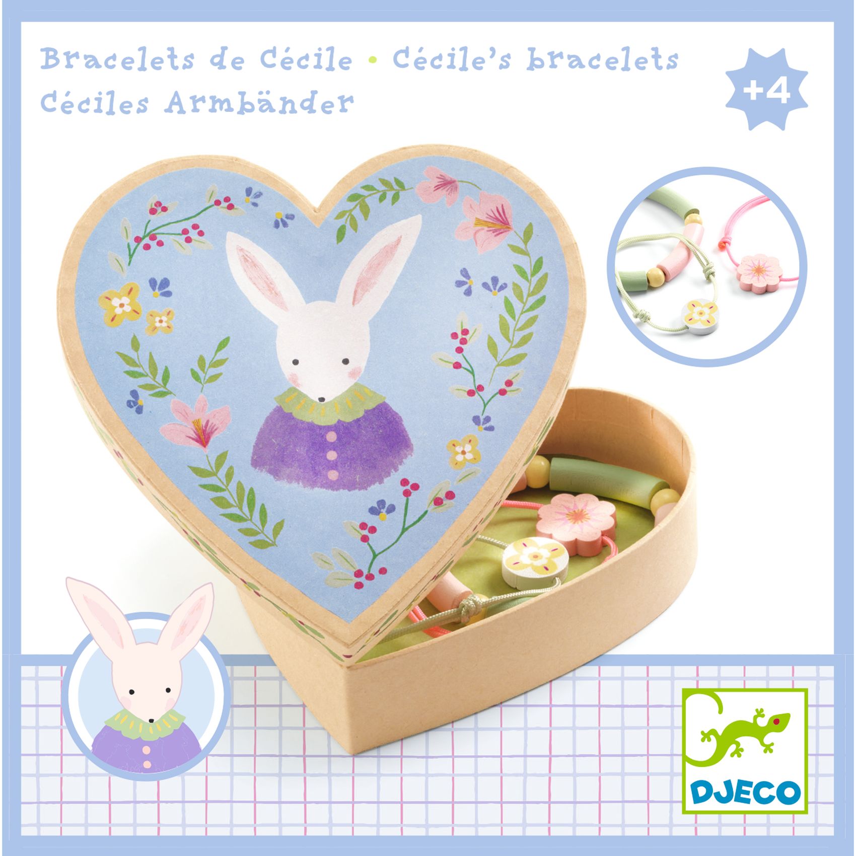 Djeco Bransoletki w Pudełku Serce Króliczek Zestaw 4+