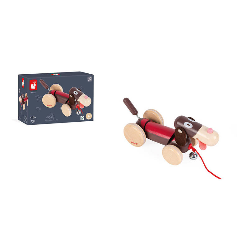 Janod Drewniany Piesek do Ciągnięcia 18m+ Stabilny