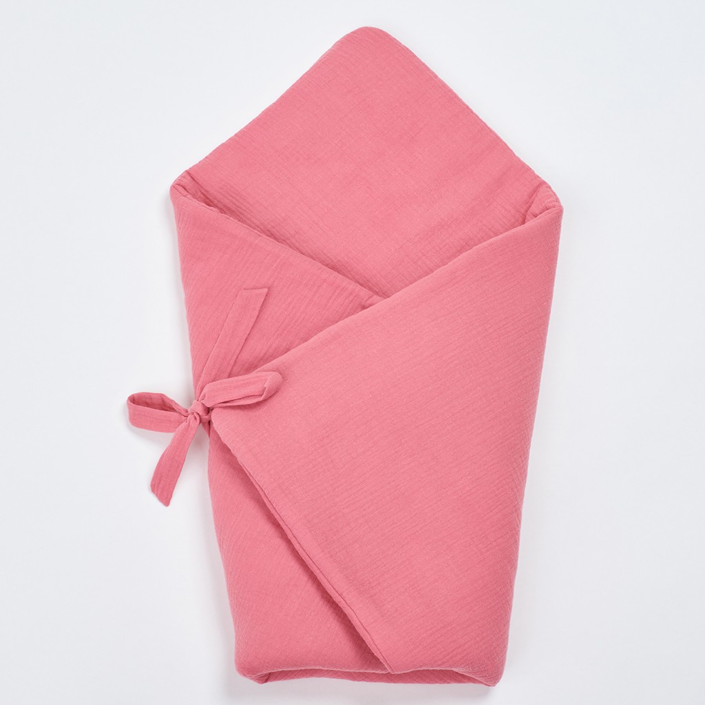 Bimbla Muślinowy rożek niemowlęcy różowy 75x75cm