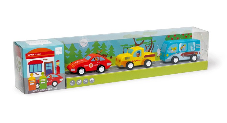 Scratch 3 Drewniane Samochody Pull-back 3+