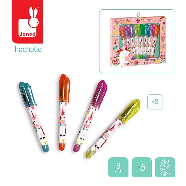Janod Zestaw długopisów żelowych 8 szt. Jednorożec 5+