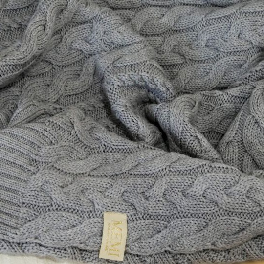 My Memi, kocyk warkocz ze 100% wełny merino grey - premium collecion