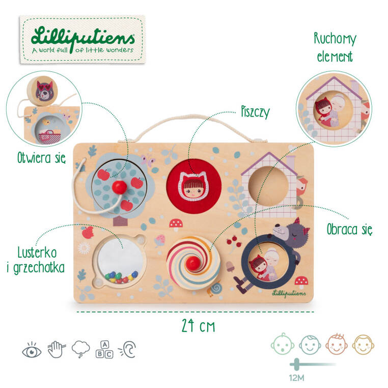 Lilliputiens, Drewniana tablica manipulacyjna walizka Czerwony kapturek