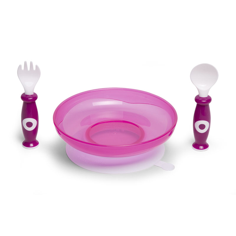 Childhome Zestaw obiadowy 3 el. z miseczką White/Fuchsia 0+
