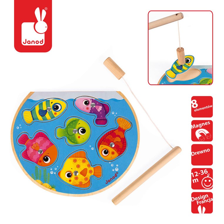 Janod Puzzle Magnetyczne Szybkie Rybki z Wędką 18m+