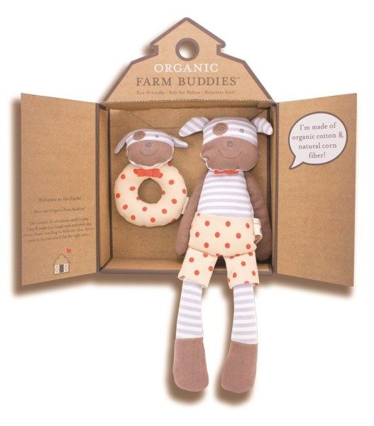 Organic Farm Buddies Piesek Przytulanka i Grzechotka 0+