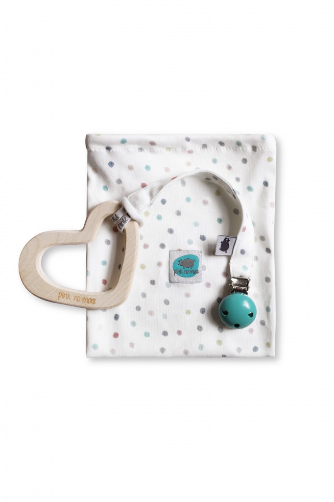 Pink No More Gryzak Drewniany z Zawieszką dots 0+