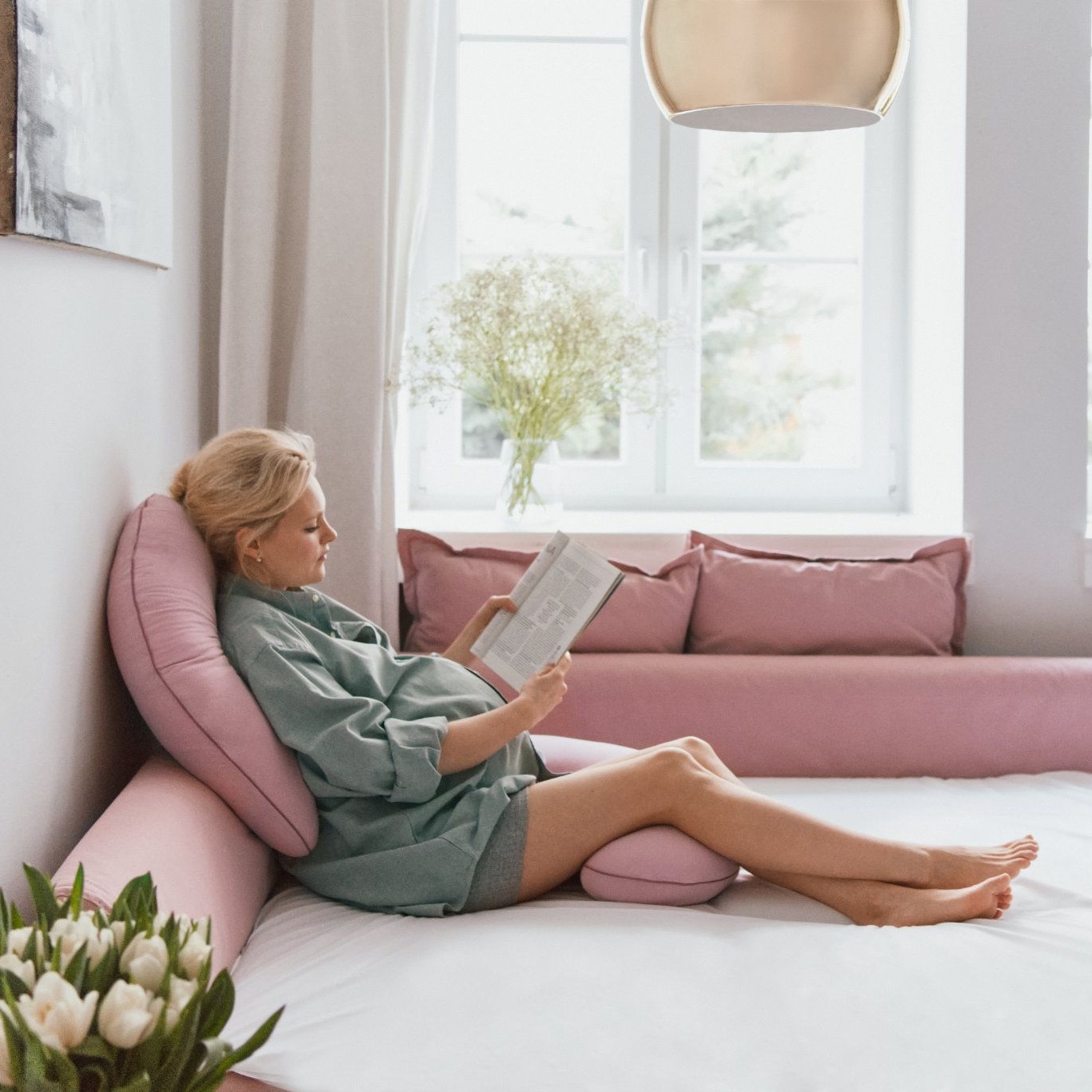 Poofi Poduszka ciążowa Organic - piwonia 120x60cm