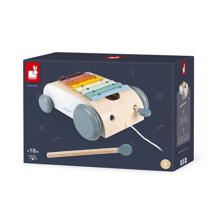 Janod, Wózek drewniany cymbałki do ciągnięcia 8 tonów Sweet Cocoon