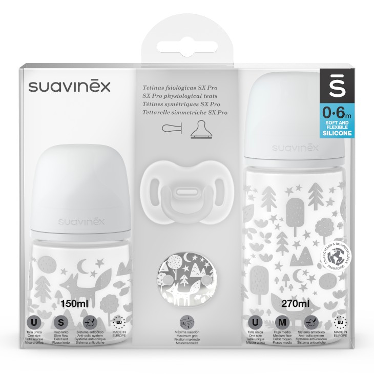 Suavinex Zestaw Fox szary - Butelki i Smoczki 0+