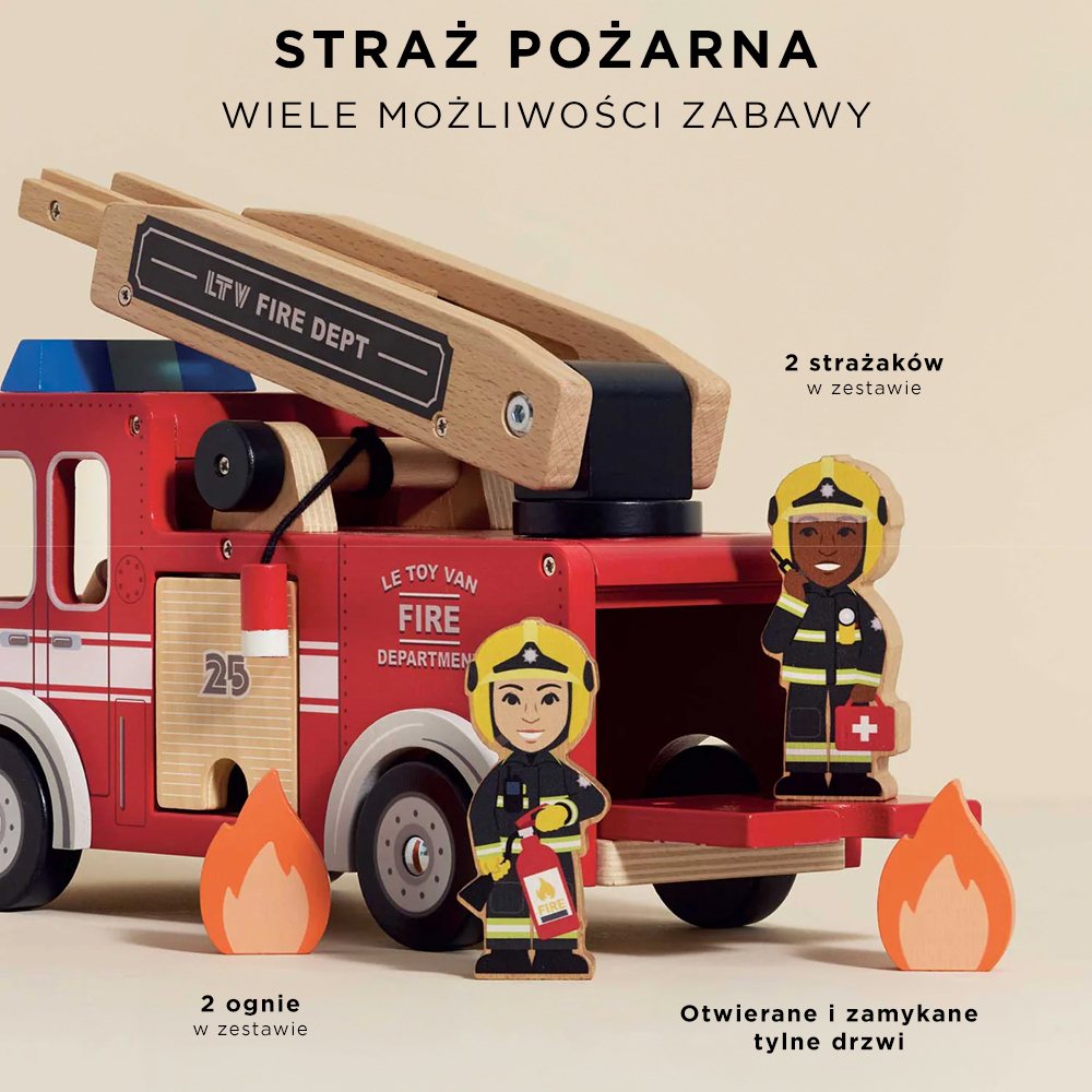 Drewniany wóz strażacki z figurkami strażaków | Le Toy Van
