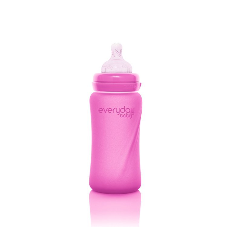 Everyday Baby Szklana butelka M 240ml wiśniowa z czujnikiem temperatury