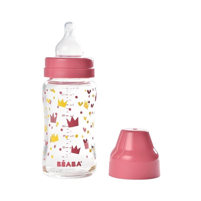 Beaba Butelka Szklana 240 ml Yellow/Pink Crown 0+