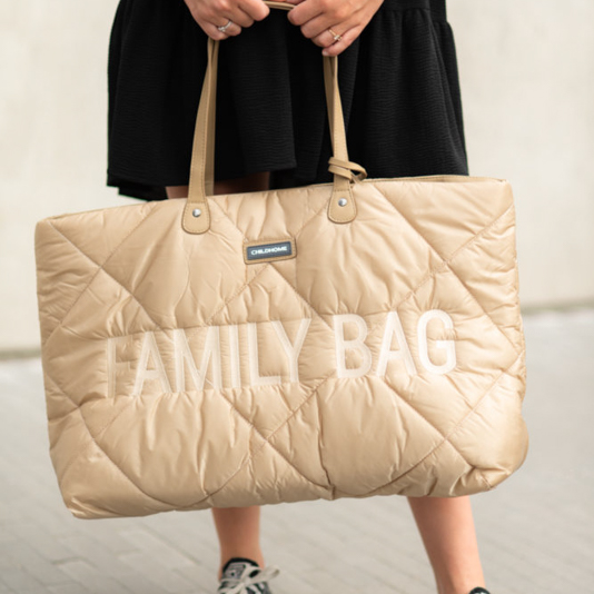 Childhome Torba Family Bag Pikowana Beżowa | Pojemna Torba dla Mamy