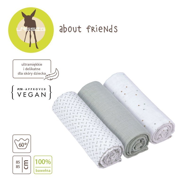 Lassig Otulacz Muślinowy 85x85cm Zestaw 3 szt. 0+ About Friends