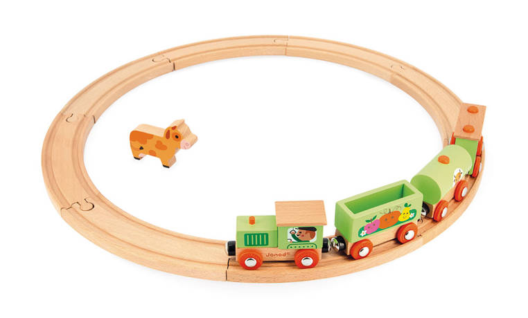 Janod Pociąg Drewniany z Torami Farma Story 3+ 15el