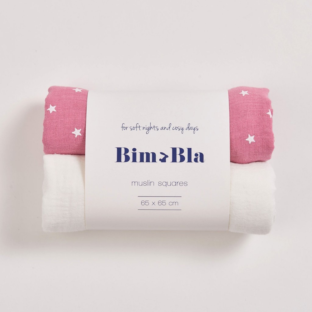 Bimbla Pieluszki Muślinowe Gwiazdki Róż 3-pak 0+