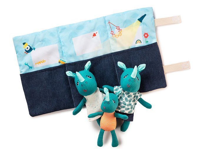 Lilliputiens, Mini - przytulanki rodzina nosorożców z rozkładaną matą Nosorożec Marius 2 lata+