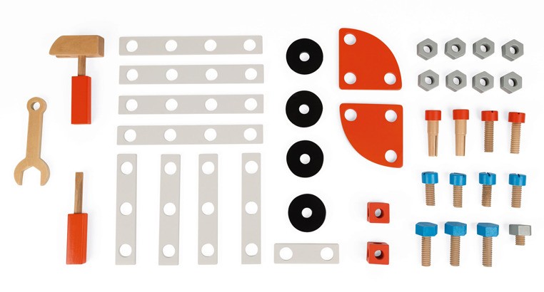 Janod, Stolik warsztatowy z 40 akcesoriami duży Brico ‘Kids