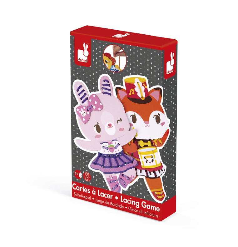 Janod Sznurowanka Kolorowe Zwierzątka 2+ | Drewniane Zabawki