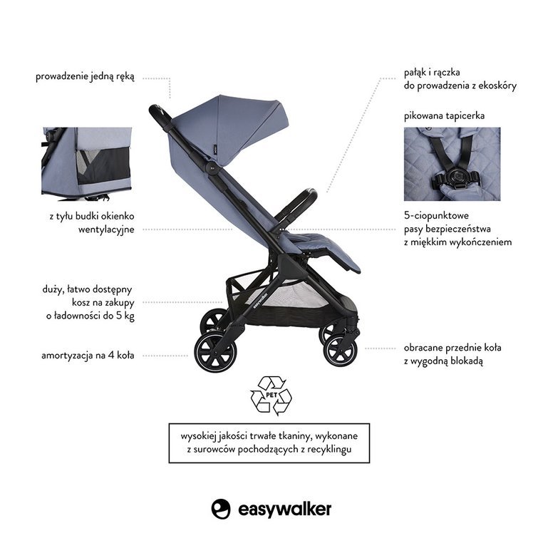 Easywalker Jackey Wózek Spacerowy Samoskładający Steel Grey