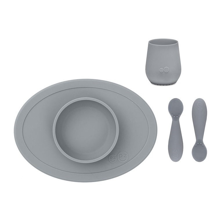 EZPZ First Foods Set Naczynia Silikonowe Szare 6m+