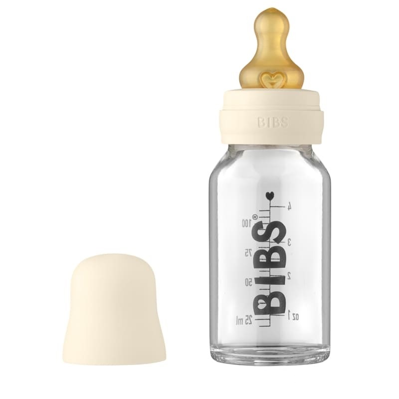 Bibs, Antykolkowa Butelka Szklana dla Niemowląt 110 ml Ivory