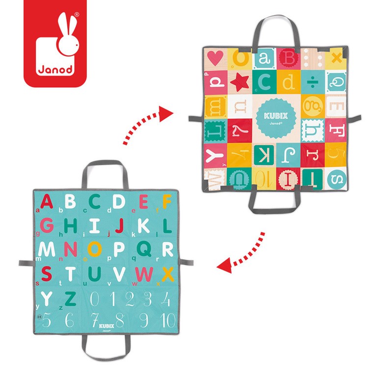 Janod Klocki Drewniane Kubix 40 sztuk Litery i Cyfry 3+