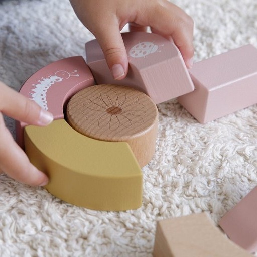 Little Dutch Wózek z klockami Róż Flowers 12m+