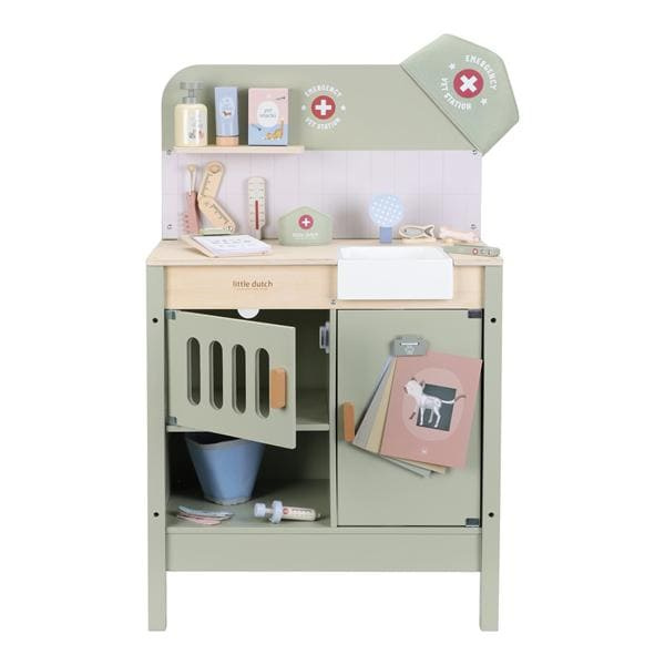 Little Dutch – Drewniany gabinet weterynarza FSC – zestaw do zabawy w opiekę nad zwierzętami 3+