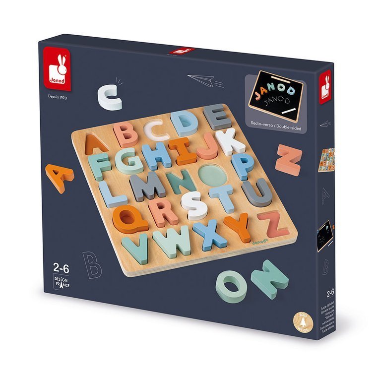 Janod Drewniane Puzzle Alfabet 3D z Tablicą 2-6 lat