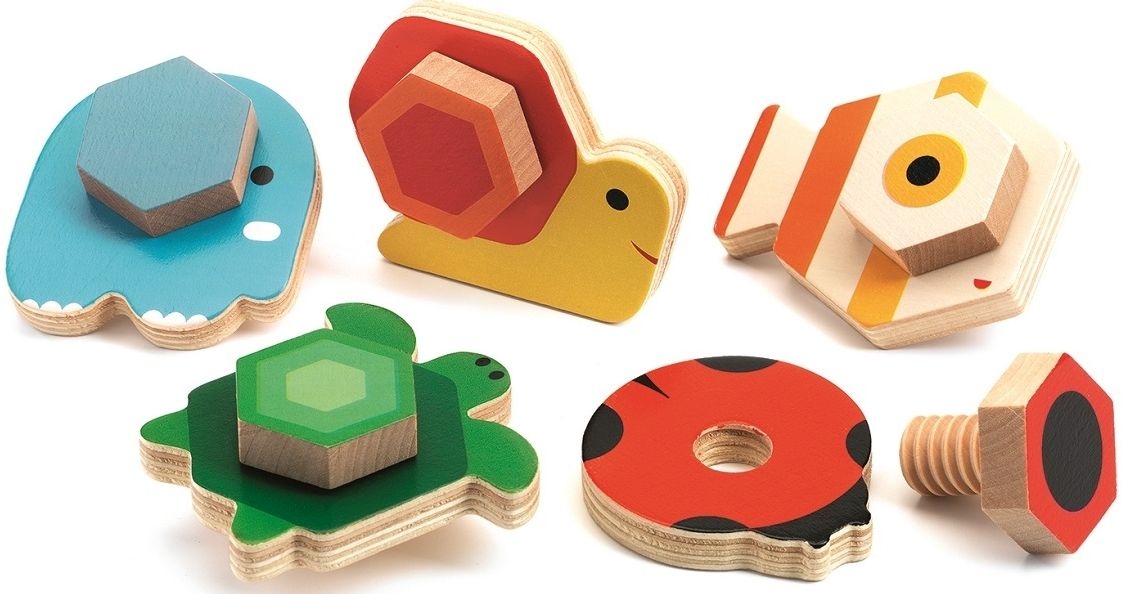 Djeco Drewniane Zwierzątka Śrubki 10el 18m+