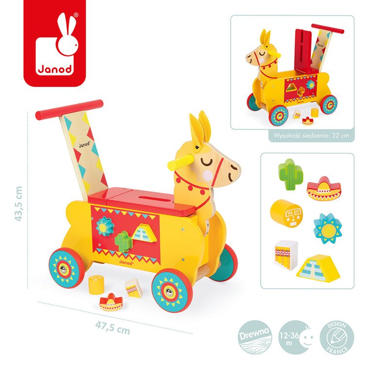 Janod Jeździk i Pchacz Lama 2w1 Sorter 12m+